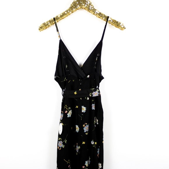 Black Floral Front Tie Wide Leg Casual Jumpsuit - Picture 8 of 8
